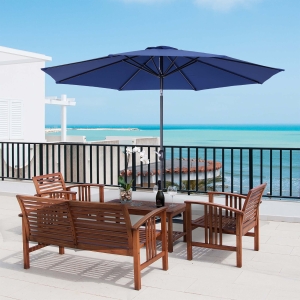 Outsunny 10'x 8' Steel Frame Round Market Patio Sun Umbrella Garden Parasol Outdoor Sunshade Canopy (Blue)