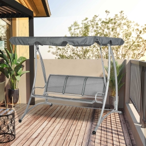 Outsunny 3 Person Patio Swing Seats with Adjustable Canopy Outdoor Swing Chair Bench for Garden, Poolside, Dark Grey