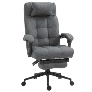 Vinsetto Reclining Office Chair Rolling Swivel Chair Footrest Linen-Feel, Dark Grey