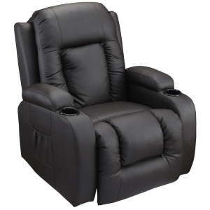 HOMCOM Luxury Faux Leather Heated Vibrating 8 Point Massage Recliner Chair with 360 Swivel and Remote, Dark Brown