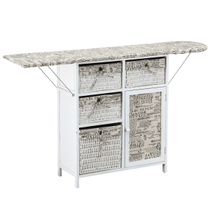 HOMCOM Drop Leaf Ironing Board With Shelves and Storage Boxes - Literary Print