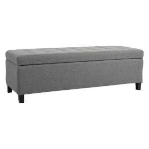 HOMCOM 50" Large Tufted Linen Fabric Ottoman Storage Bench With Soft Close Top for Living Room, Entryway, or Bedroom - Heather Grey