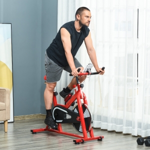 Soozier Upright Stationary Exercise Cycling Bike w/ LCD Monitor - Red and Black