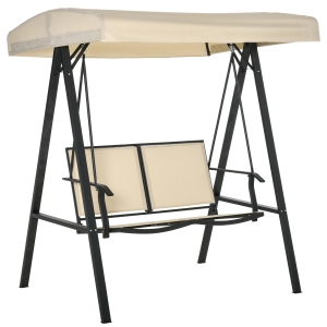 Outsunny 2 Person Adjustable Patio Swing Chair w/ Mesh Seats and Steel Frame, Beige