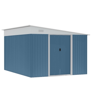 Outsunny 11.5' x 9' x 6.5' Steel Garden Storage Shed Outdoor Metal Lean To Tool House with Double Sliding Lockable Doors & 2 Air Vents, Blue