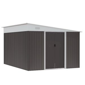 Outsunny 11.5' x 9' x 6.5' Steel Garden Storage Shed Outdoor Metal Lean To Tool House with Double Sliding Lockable Doors & 2 Air Vents, Grey