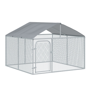 PawHut 7.5' x 7.5' Large Outdoor Dog Kennel w/ Galvanized Steel Fence with Cover