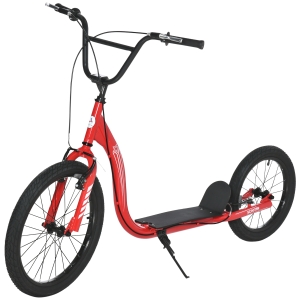 Aosom Youth Scooter Adjustable Height, Front Rear Caliper Brakes Inflatable Wheels, Red
