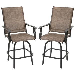 Outsunny 2pc Bar Height Patio Chairs w/ Armrests & Steel Frame for Backyard, Balcony, Brown