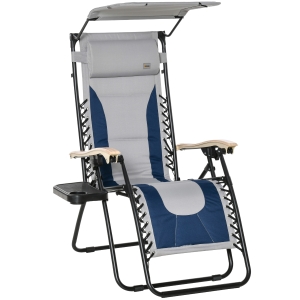 Outsunny Outdoor Zero Gravity Reclining Lounger Chair Foldable w/ Cover, Cup Holder, Blue
