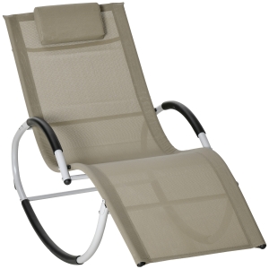 Outsunny Rocking Chair, Patio Chaise Garden Sun Lounger with Steel Frame, Sand