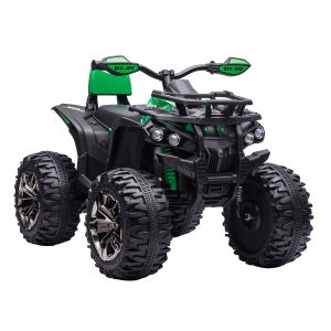 Aosom 12V Kids Recharging Ride-on Electric ATV Quad w/ Realistic Headlights Wide Wheel, Green