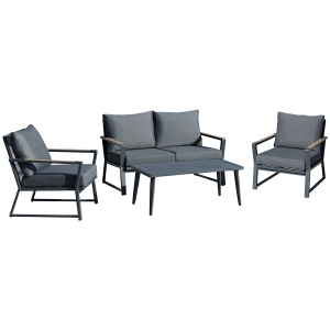 Outsunny 4 PC Aluminum Garden Sofa Set Widened Seat, Coffee Table & Cushions, Dark Grey