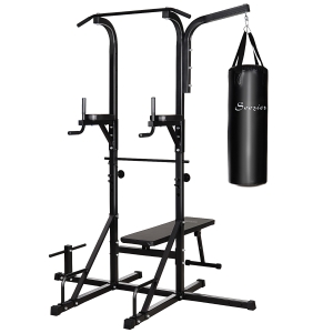 Soozier 86" Multi Function Full Body Power Tower Home Gym with Punching Bag