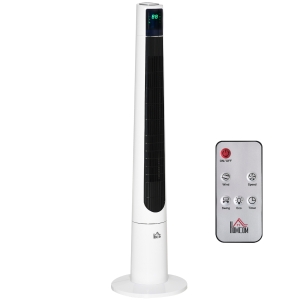 HOMCOM 46.5" Tower Fan Freestanding Cooling Oscillating Fan for Bedroom, 3 Speeds, 12-Hour Timer, LED Display, Remote Control, White