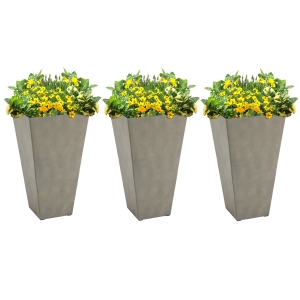 Outsunny 28" Tall Plastic Planters, 3-Pack, Large Taper Outdoor & Indoor Plastic Garden Flower Pots, for Entryway, Patio, Yard, Grey