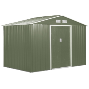 Outsunny 9' x 6.5' x 6.5' Outdoor Backyard Garden Tool Shed with Double Sliding Doors, 4 Air Vents, and Steel Frame, Green