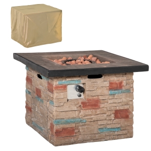 Outsunny 32" Square Propane Fire Pit Table 50,000BTU Gas Firepit w/ Rain Cover, Brown