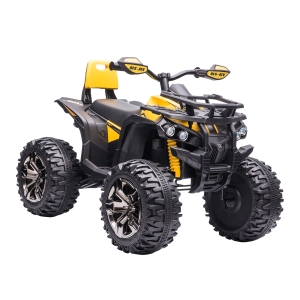Aosom 12V Kids Recharging Ride-on Electric ATV Quad w/ Realistic Headlights Wide Wheel, Yellow