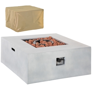 Outsunny 36" Square Propane Fire Pit Table 50,000BTU Gas Firepit w/ Rain Cover, Grey