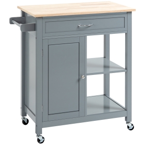 HOMCOM Kitchen Trolley, Wood Top Utility Cart on Wheels with Drawer, Grey