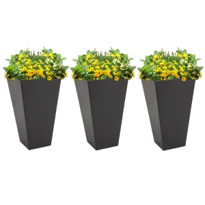 Outsunny 28" Tall Garden Plastic Flower Pot, Set of 3, Large Outdoor & Indoor, Brown