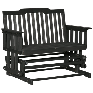 Outsunny Outdoor 2-Seat Wood Swing Glider w/ Strong Arms for Backyard, Black