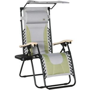 Outsunny Outdoor Zero Gravity Reclining Lounger Chair, Foldable w/ Cover, Cup Holder, Green