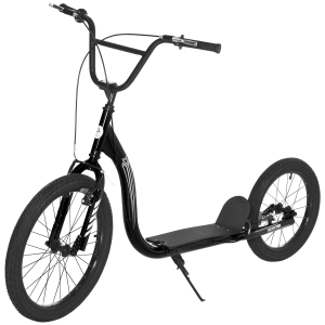 Aosom Youth Scooter Adjustable Height, Front Rear Caliper Brakes Inflatable Wheels, Black