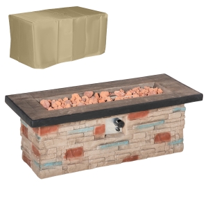 Outsunny 48" Propane Fire Pit Table 50,000BTU Gas Firepit w/ Cover, Lava Rocks, Brown