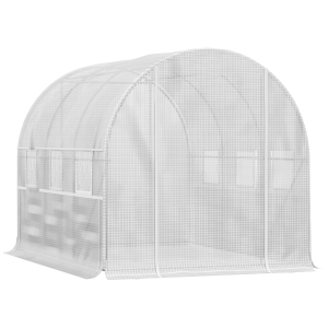 Outsunny Large Outside Backyard Plant Greenhouse, Hot House w/ Zippered Doors, White