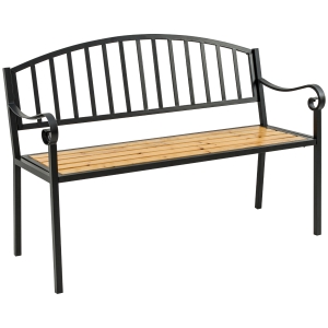 Outsunny 50" Antique Garden Bench Loveseat, Wood Seat & Steel Frame for Yard, Lawn, Porch