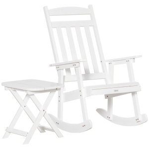 Outsunny Wooden Rocking Chair Set, 2-Piece Outdoor Porch Rocker w/ Foldable Table, White