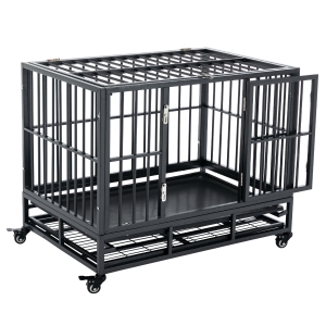 PawHut Heavy Duty Dog Crate Kennel Cage Pet Playpen Metal w/ Tray Caster