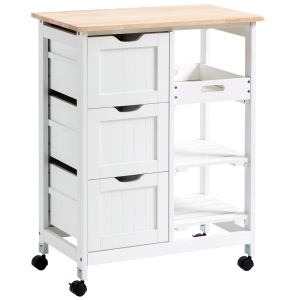 HOMCOM Compact Bar Serving Cart, Compact Trolley with Wood Top & Drawers, White