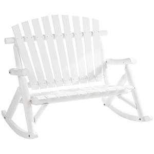 Outsunny 2-Seat Outdoor Rustic Adirondack Rocking Bench, Patio Chair, White