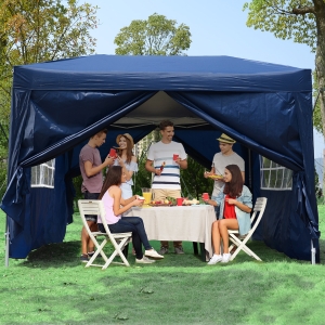 Outsunny 10'x10' Outdoor Pop Up Party Tent Wedding Gazebo Canopy with Carrying Bag (Blue)