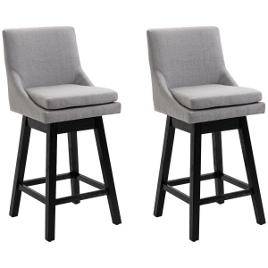 HOMCOM 28" Upholstered Swivel Bar Height Rubber Wood Base Barstool Dining Chairs, Light Grey