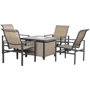 Outsunny Set of 5 Rattan Patio Dining Set, Outdoor Wicker Furniture Set w/ Rocking Chairs