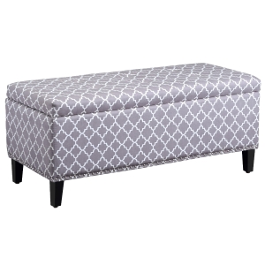 HOMCOM Large 42" Tufted Linen Fabric Upholstery Storage Ottoman Bench with lift-top for Living Room, Entryway, or Bedroom - Grey Lattice