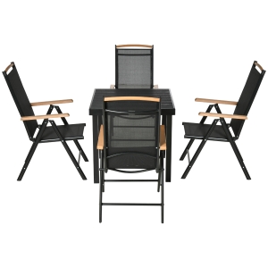Outsunny 5 Piece Outdoor Dining Furniture Set with 4 Reclining Folding Sling Chairs