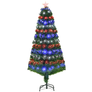 HOMCOM 5ft Fiber Optic Artificial Fir Christmas Tree, LED Pre-Lit Holiday Decoration with 180 Lights and Branch Tips