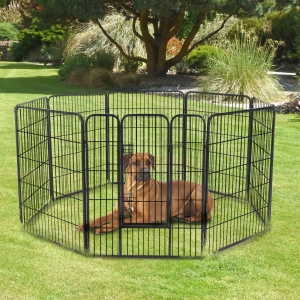 PawHut DIY 8 Panel Heavy Duty Powder Coated Metal Dog Pet Playpen Exercise Fence 24"