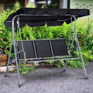 Outsunny A Frame 3-Seater Outdoor Swing Chair Garden Hammock Porch Glider Bed Sling Seat w/ Canopy Cover Black