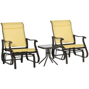 Outsunny 2-Person Gliding Rocking Chair & Bistro Tea Table Set, Beige