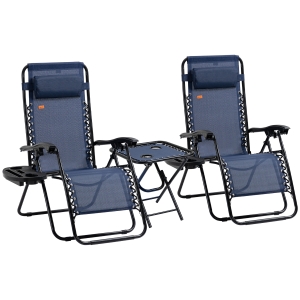 Outsunny Zero Gravity Lounge Chair Folding Reclining Patio Chairs w/ Side Table, Blue