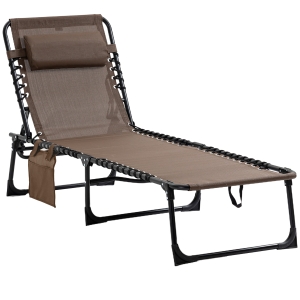 Outsunny Portable Sun Lounger, Folding Chaise Recliner, 5-Position Adjustable Cot, Brown