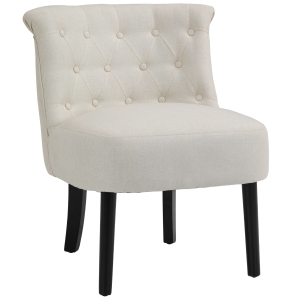 HOMCOM Modern Accent Leisure Chair with Mid Back Button-Tufted Upholstered Fabric and Wooden Legs for Living Room and Bedroom, Cream White