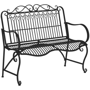 Outsunny 2 Seater Metal Park Garden Bench, Outdoor with Armrests & Back, Black