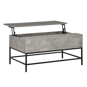 HOMCOM Modern Lift Top Coffee Table with Hidden Storage Compartment and Steel Legs for Living Room, Reception Room, Grey